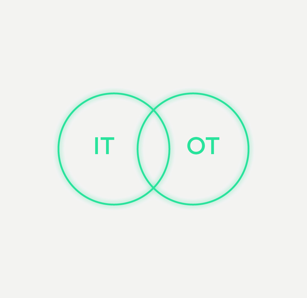 Icon representing IT and OT reconciled, to evoke IT/OT collaboration