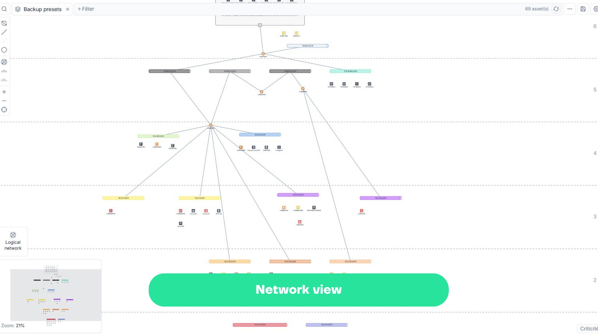 Seclab Xplore Interface that represents a network view for the OT Network Mapping